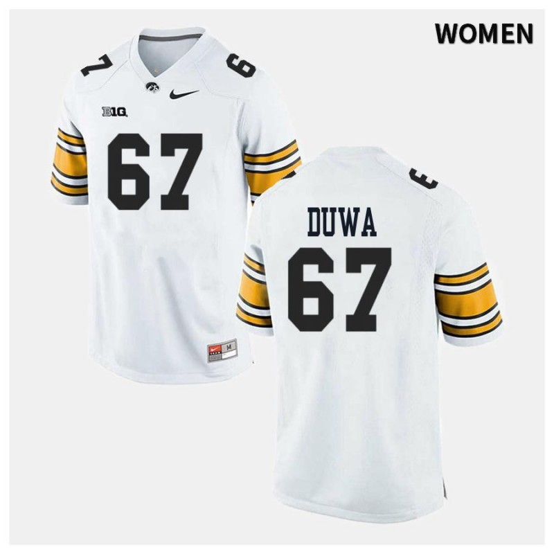 Women's Iowa Hawkeyes NCAA #67 Levi Duwa White Authentic Nike Alumni Stitched College Football Jersey UD34Z55VF